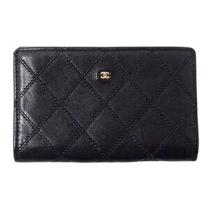 Chanel Wallet Bicolor Coin Case Lambskin Black Gold